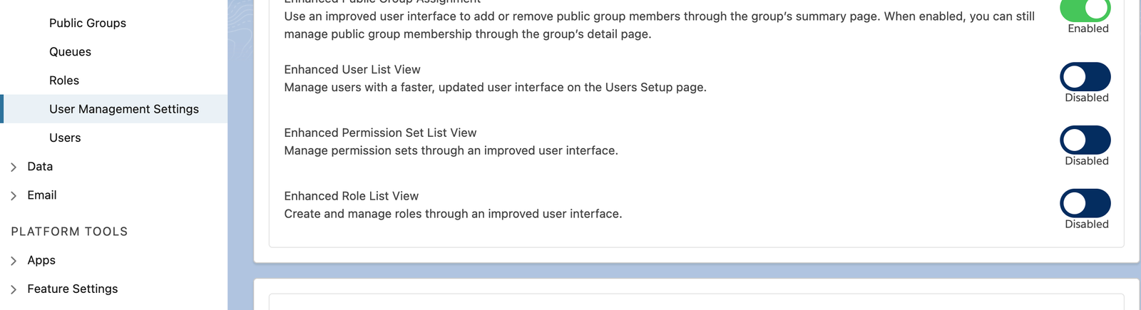 User Management Settings